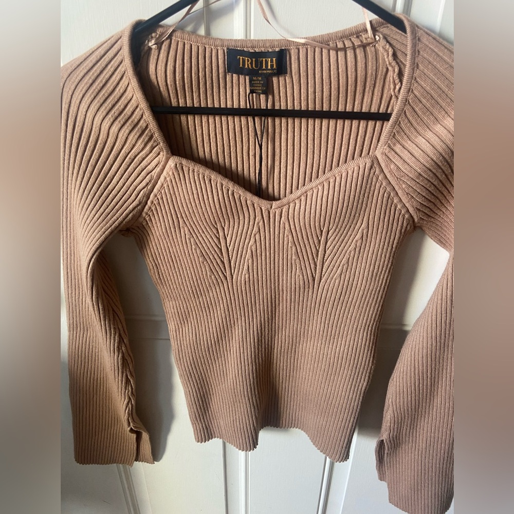 Truth Ribbed Beige Sweater